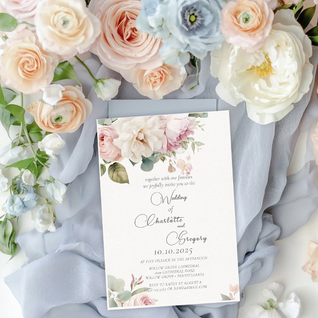 Romantic floral watercolor roses wedding invitation (Creator Uploaded)