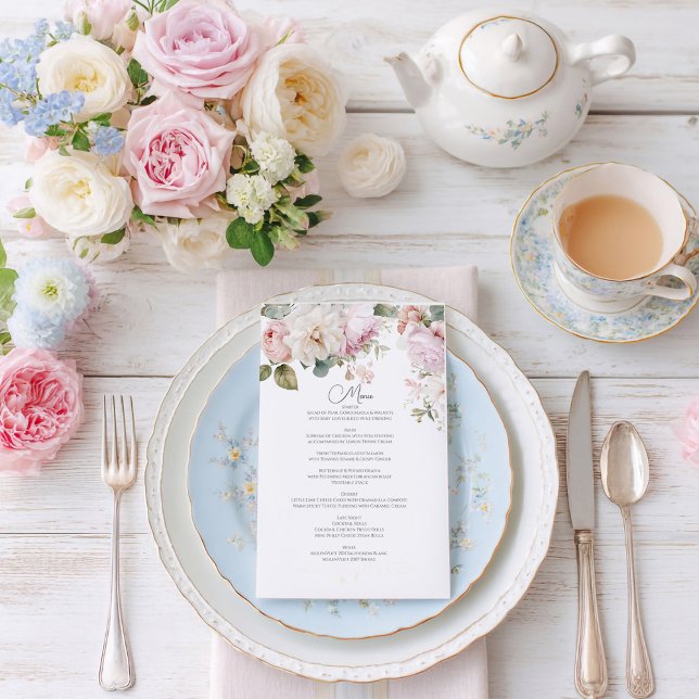  Romantic floral watercolor roses wedding Menu (Creator Uploaded)