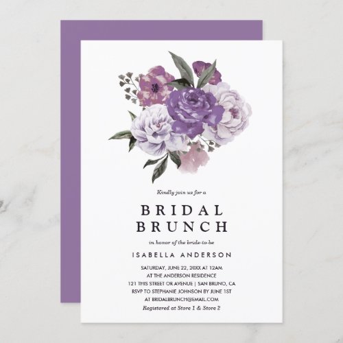 Romantic Floral Watercolor Spring Bridal Brunch Invitation - ABOUT THIS DESIGN. Romantic Floral Watercolor Spring Bridal Brunch Invitation Template by Eugene_Designs. Create your own trendy bridal brunch bridal shower celebration party invitations by customizing this modern design. Click to personalize and change (1) template text and (2) colors, choose from a large variety of (1) paper textures, (2) border shapes and (3) sizes to make these romantic bridal brunch invitations truly unique.
