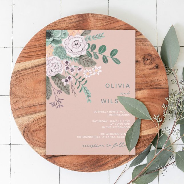 Romantic Floral Wedding Blush Green Invitation (Creator Uploaded)
