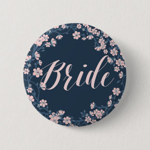 Romantic Floral Wedding Buttons Pink Wreath Bride