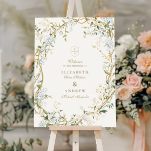 Romantic Floral Wedding Design with Monogram Crest Foam Board