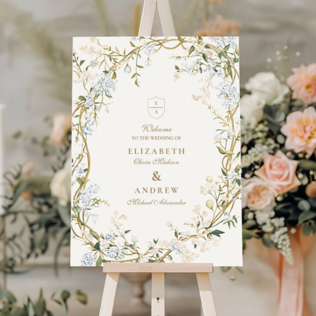 Romantic Floral Wedding Design with Monogram Crest Foam Board (Creator Uploaded)