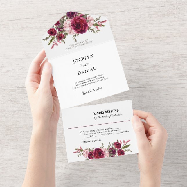Romantic Floral Wedding Details RSVP All In One Invitation (Tearaway)