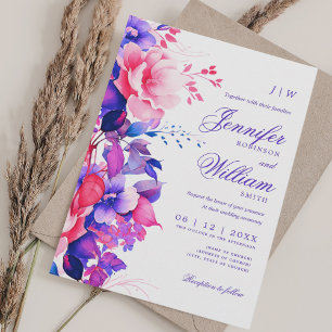 Romantic Floral Wedding Elegant Script Purple Invitation