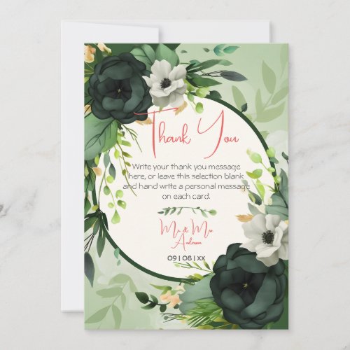 Romantic Floral Wedding Green Rustic Circle Shape Thank You Card