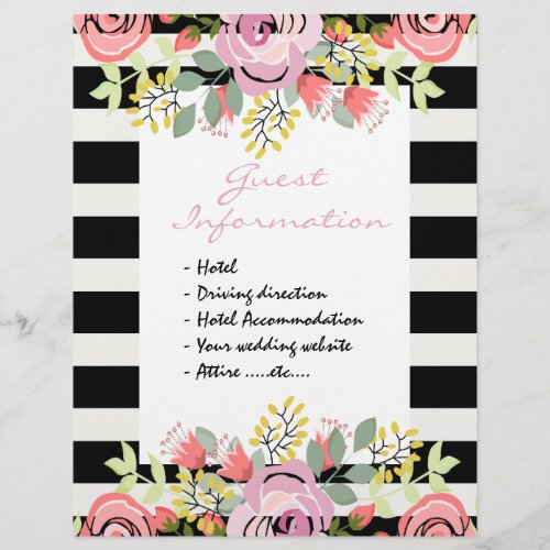 Romantic floral wedding guest information letterhead