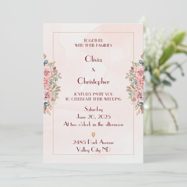 Romantic floral wedding invitation  (Standing Front)