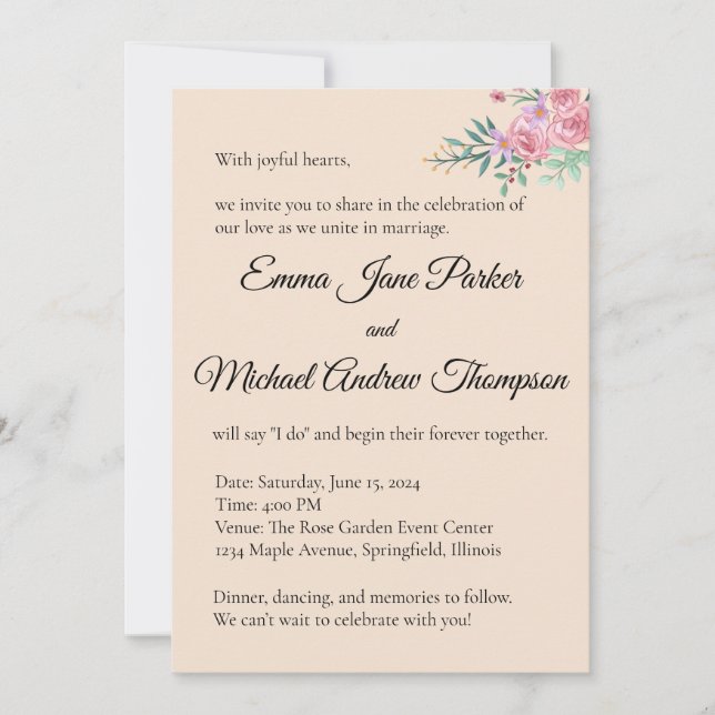 Romantic Floral Wedding Invitation (Front)