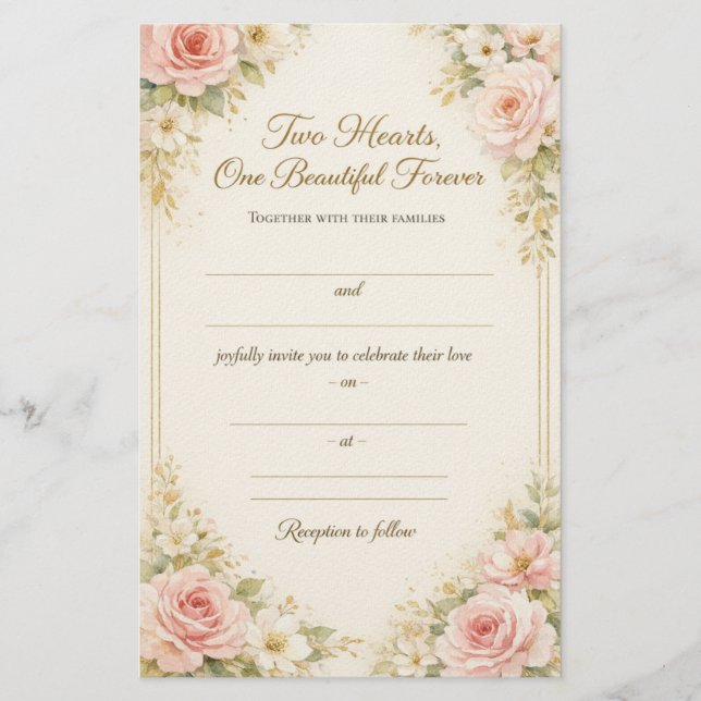 Romantic Floral Wedding Invitation Card Template (Front)
