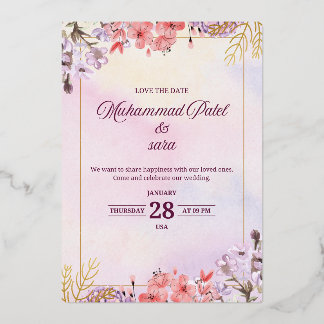 Romantic Floral Wedding Invitation – Elegant Paste Foil Invitation