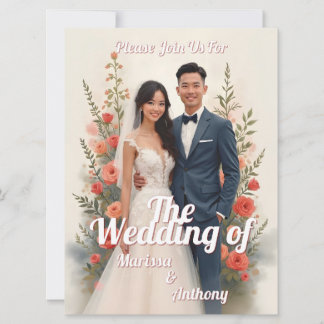 Romantic floral wedding invitation vintage style