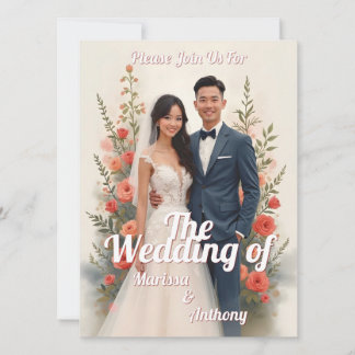 Romantic floral wedding invitation vintage style