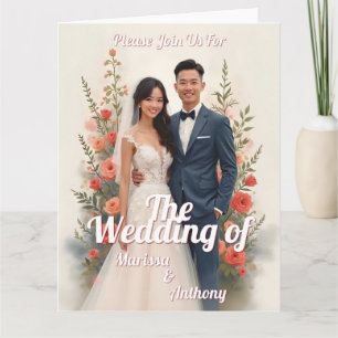 Romantic floral wedding invitation vintage style