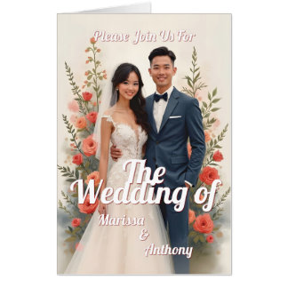 Romantic floral wedding invitation vintage style