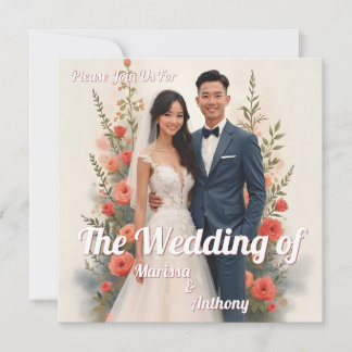 Romantic floral wedding invitation vintage style