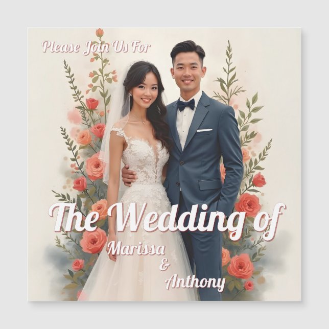 Romantic floral wedding invitation vintage style (Front)