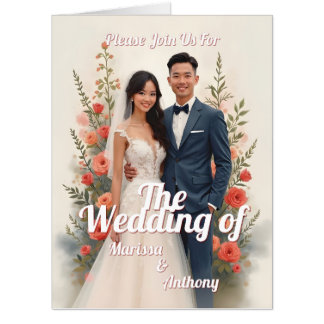 Romantic floral wedding invitation vintage style