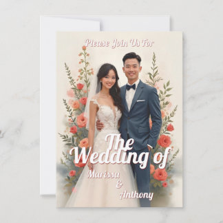 Romantic floral wedding invitation vintage style