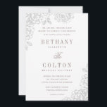 Romantic Floral Wedding Invitation | White<br><div class="desc">Romantic,  on-trend wedding invitations featuring romantic woodcut roses. Lovely typography and all grey text makes this design truly stand out. The text is completely customizable,  allowing you to change the font,  color and placement,  creating a truly one of a kind invitation design experience!</div>