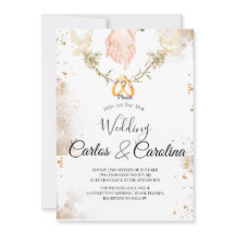 Romantic Floral Wedding Invitation with Gold Rings