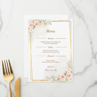 Romantic Floral Wedding Menu Dusty Blush Peony