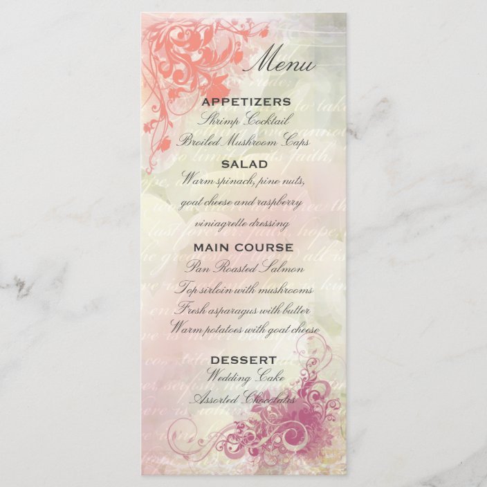 Romantic Floral Wedding Menu Template