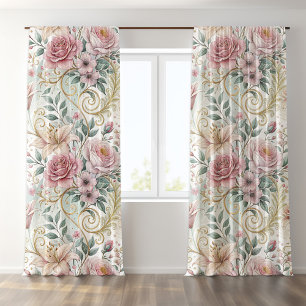 Romantic Floral Wedding Patterns Sheer Curtains