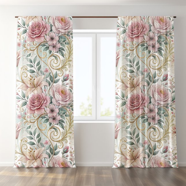 Romantic Floral Wedding Patterns Sheer Curtains (Creator Uploaded)