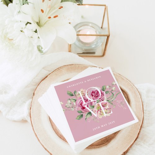 Romantic Floral Wedding Pink Paper Napkin