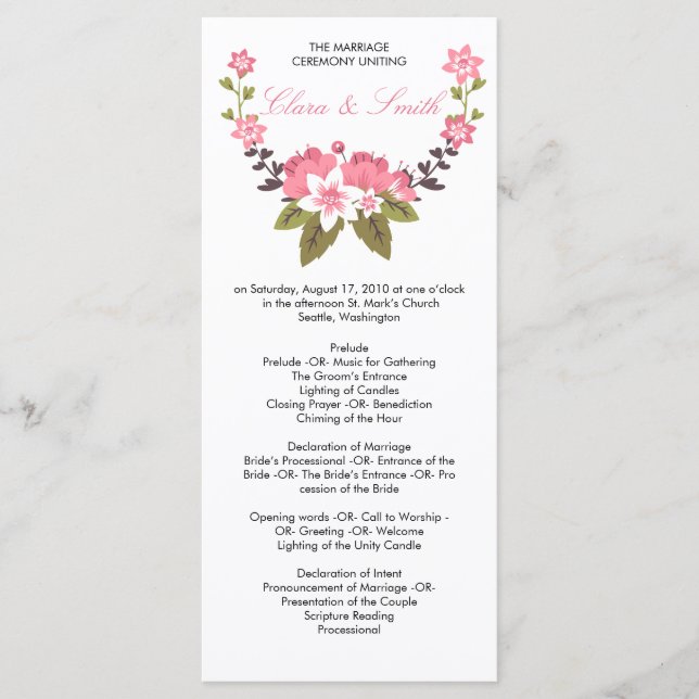Romantic Floral Wedding Program (Front)