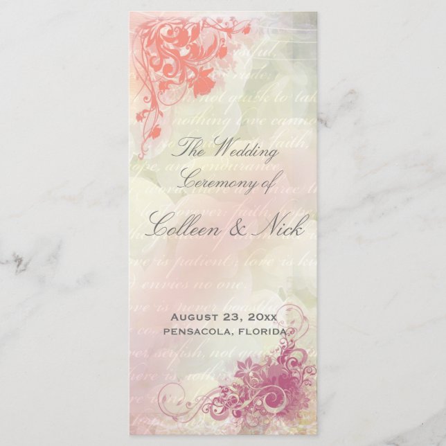 Romantic floral Wedding Program Template (Front)