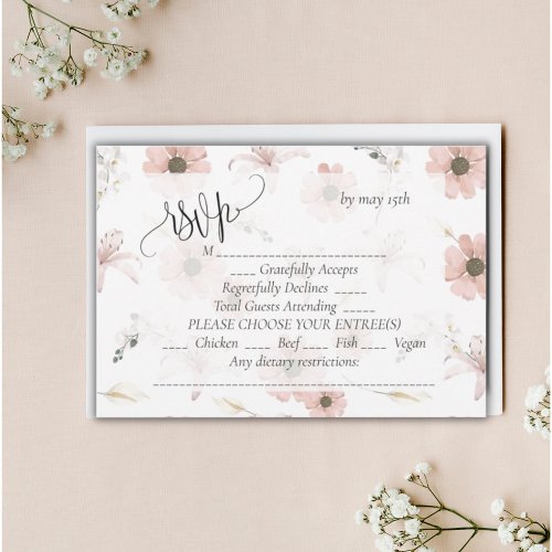 Romantic floral wedding RSVP card