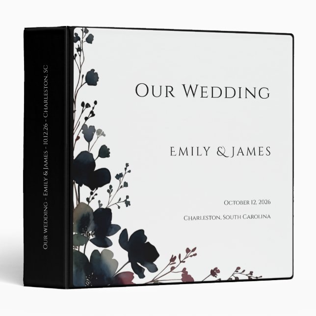 Romantic Floral Wedding Soft Elegant 3 Ring Binder (Front/Spine)