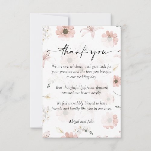 Romantic floral wedding thank you card