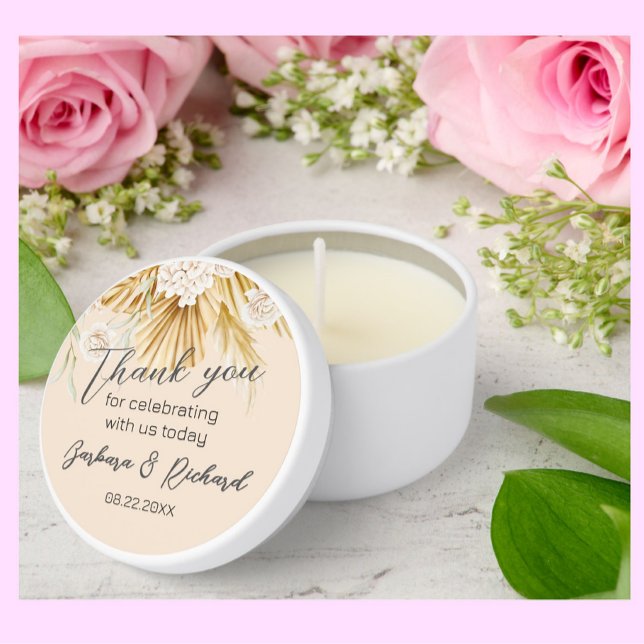 Romantic Floral Wedding Thank you Name Date Mini Candle Favors (Creator Uploaded)