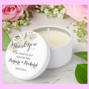 Romantic Floral Wedding Thank you Name Date Mini Candle Favors