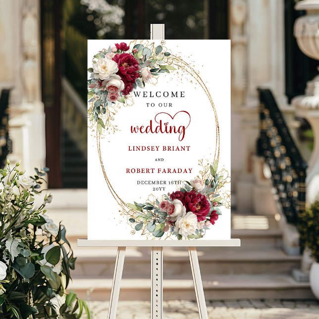 Romantic Floral Wedding Welcome Poster Personalize (Romantic Floral Wedding Welcome Poster Personalized)