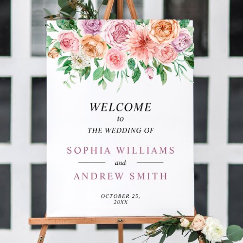 Romantic Floral Wedding Welcome Sign