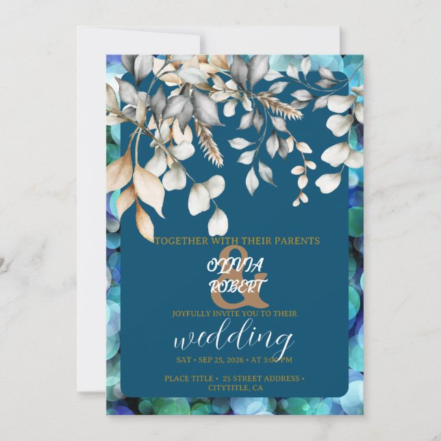 Romantic floral white & gentle blue flowers  invitation (Front)