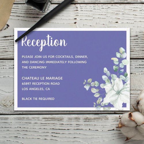 Romantic floral white gentle flower purple wedding enclosure card