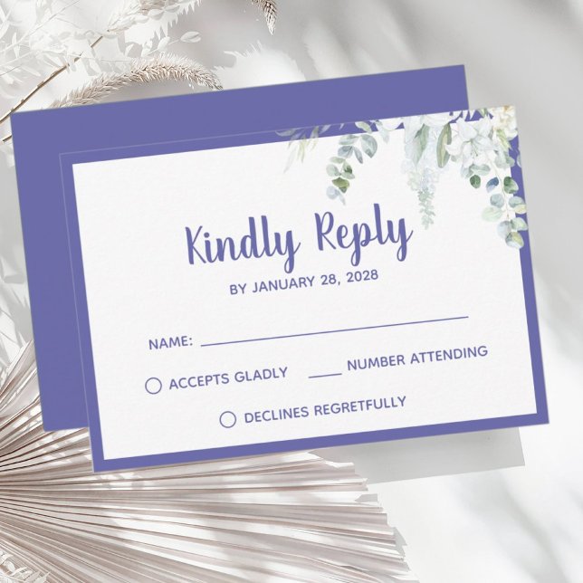 Romantic floral white gentle flower purple wedding RSVP card (Creator Uploaded)