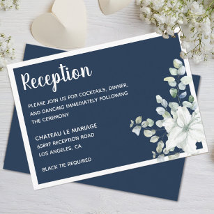 Romantic floral white gentle flowers blue wedding enclosure card