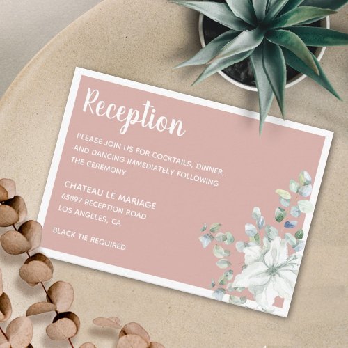 Romantic floral white gentle flowers pink wedding  enclosure card