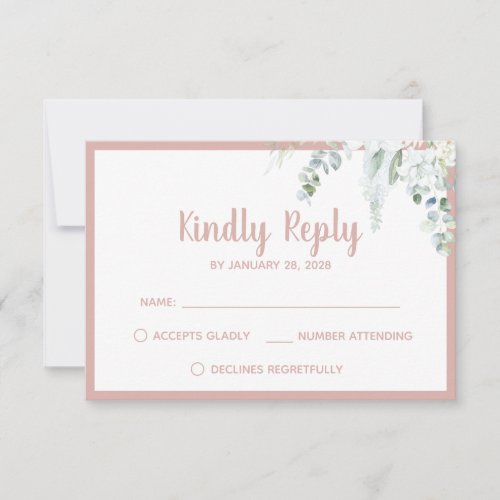 Romantic floral white gentle flowers pink wedding RSVP card