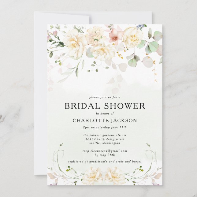 Romantic Floral Wildflower Garden Bridal Shower  Invitation (Front)
