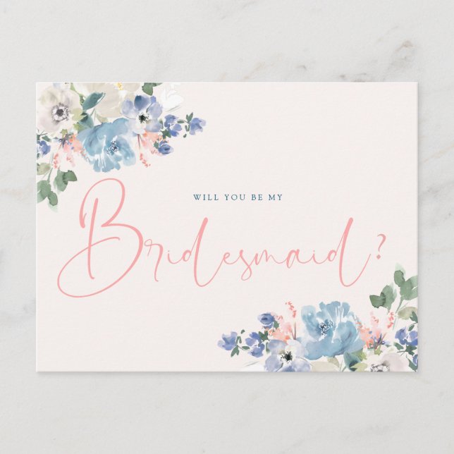 Romantic floral will you be my bridesmaid card (Front)