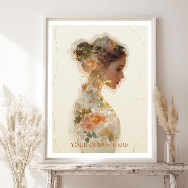 Romantic Floral Woman Silhouette Custom Quote Poster (Romantic Floral Woman Silhouette Custom Quote Poster with your Favorite Quote)