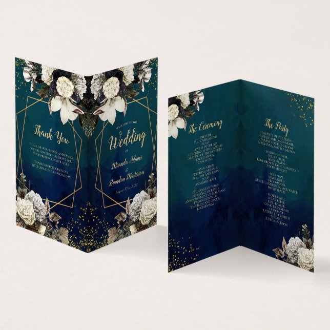 Romantic Floral Wreat Wedding Folded Program Card (Inside and Outside)