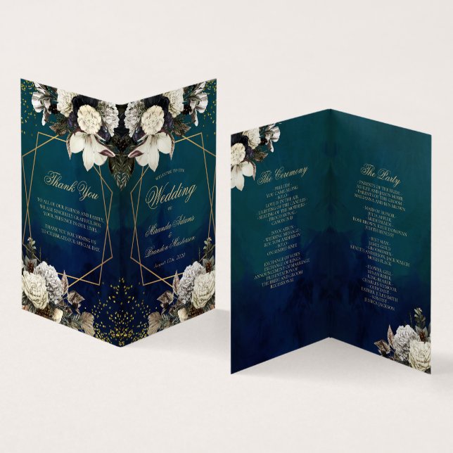 Romantic Floral Wreat Wedding Folded Program Card (Inside and Outside)
